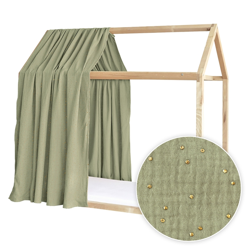 House Bed Canopy &#039;Golden Dots&#039; Muslin Light Green 1 Piece