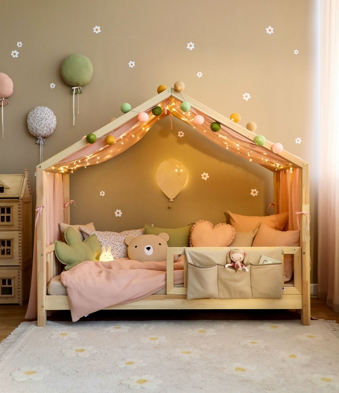 Girlsroom With House Bed &amp; Powder Pink Decor