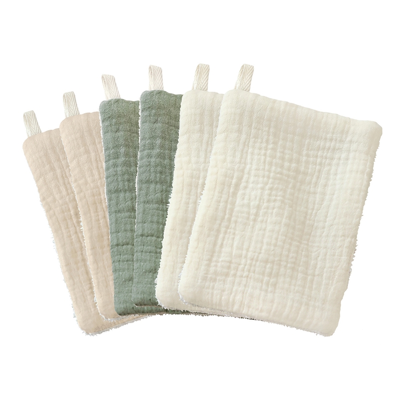 Washcloths Muslin and Terry Khaki/Beige/Cream 6 pcs