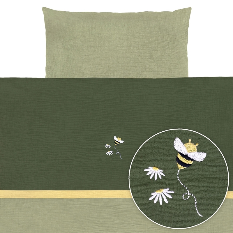 Bedding Bee/Flowers Green Embroidered 100x135cm