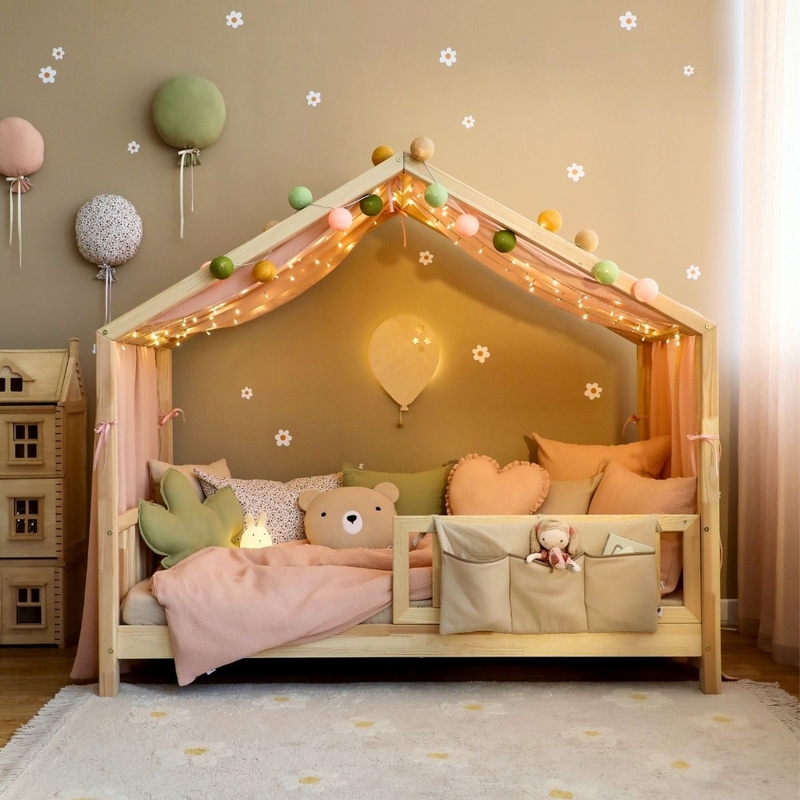 Girlsroom With House Bed &amp; Powder Pink Decor