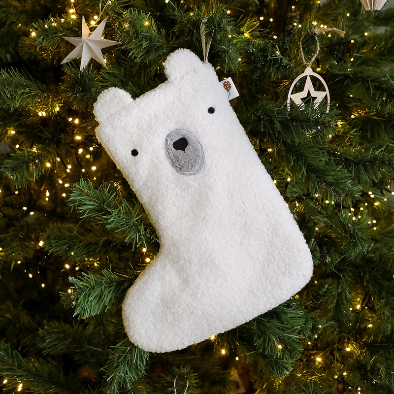 Bouclé Christmas Stocking &#039;Polar Bear Eddie&#039; Offwhite