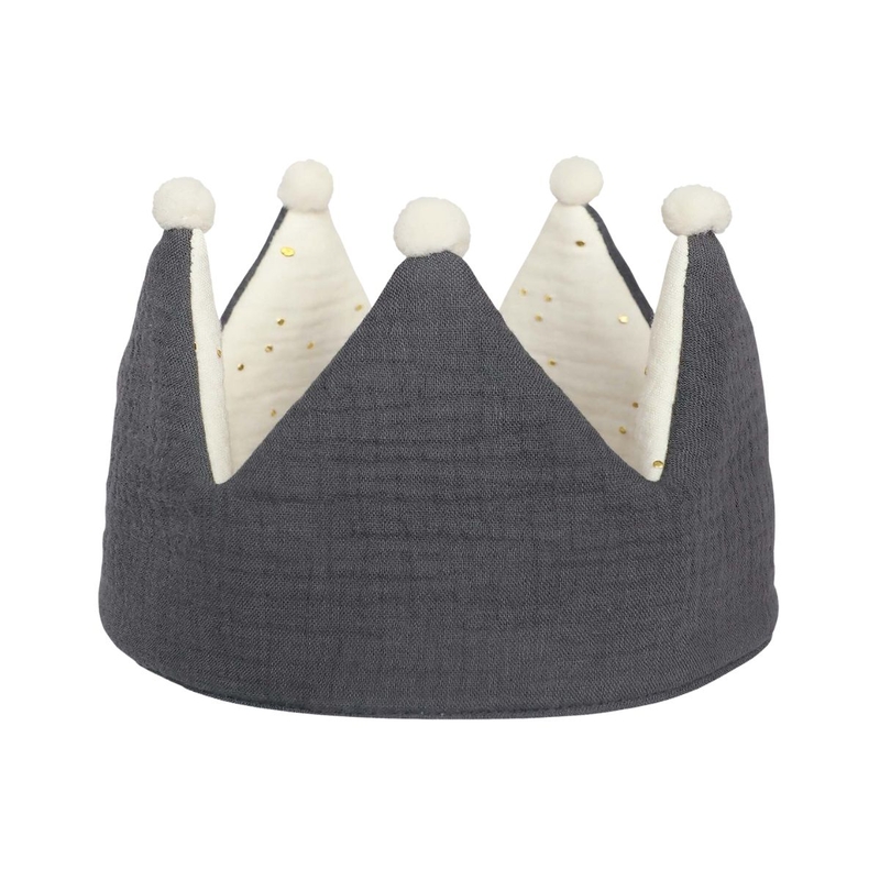 Birthday Crown For Kids Muslin Dark Grey/Cream