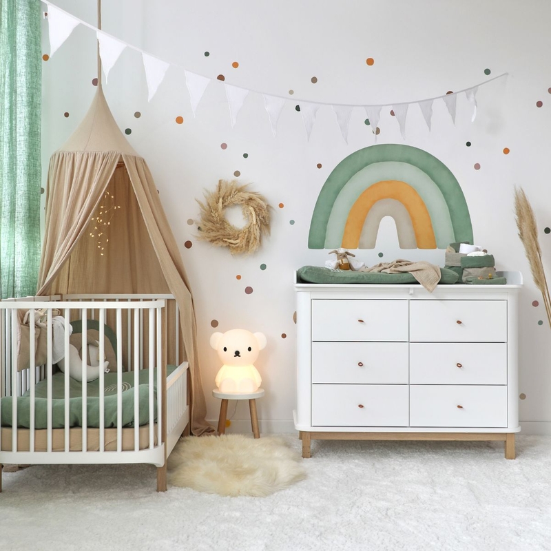 Toddler-Room In Beige &amp; Khaki With Rainbow Decor