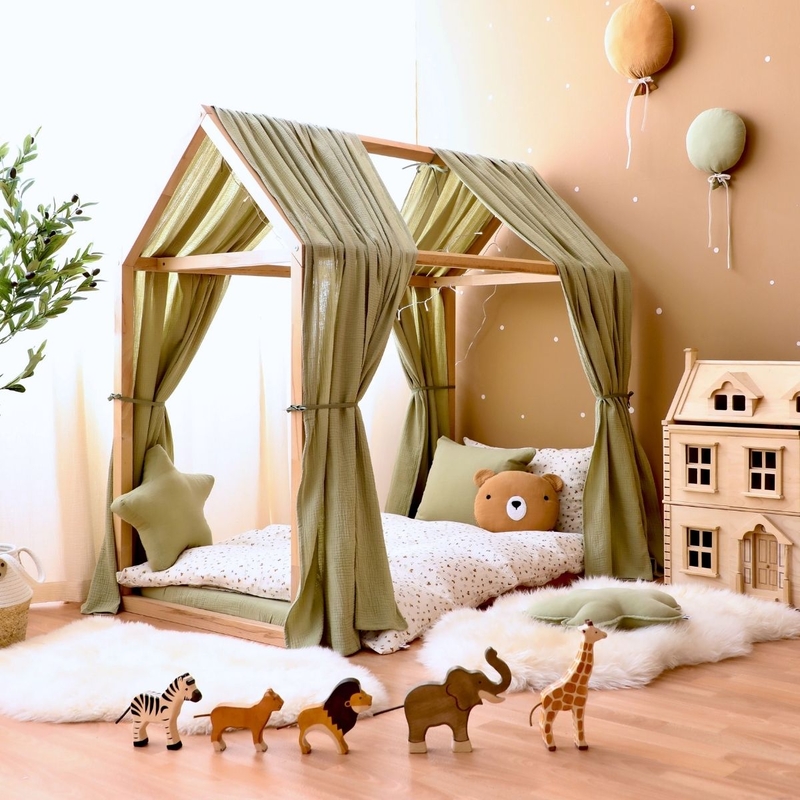 Toddlerroom With House Bed &amp; Light Green Decor