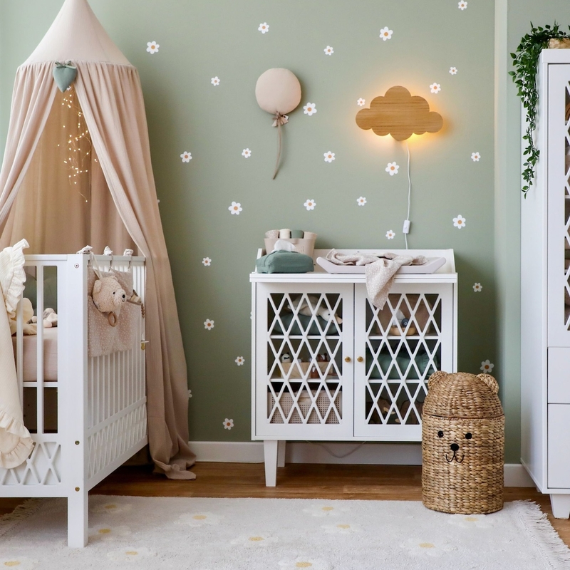 Babyroom Green &amp; Beige With Daisy Wall Stickers