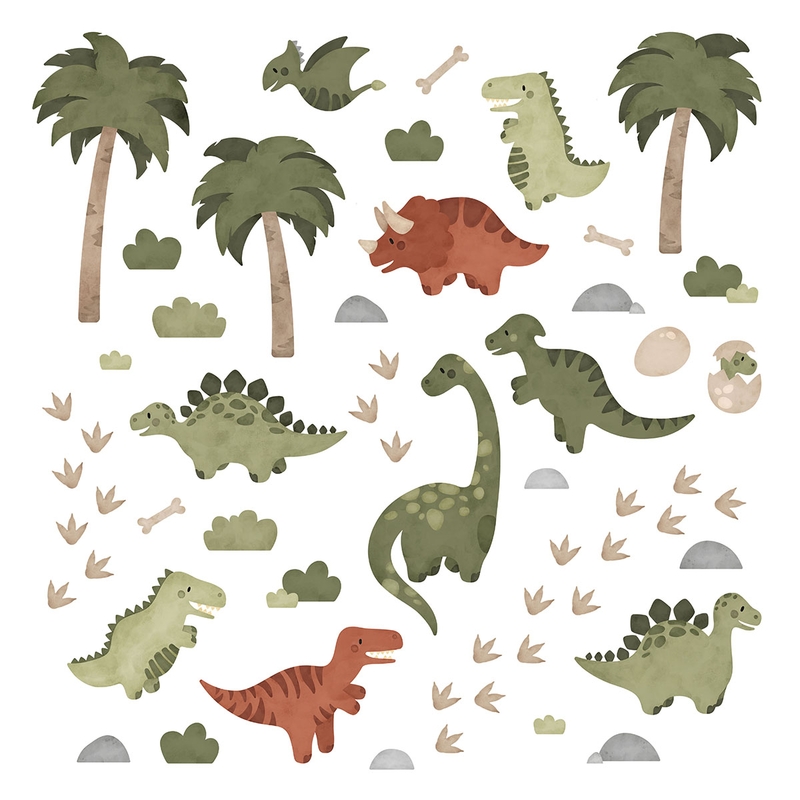 Wall Stickers Dinosaur Green/Terra 56 pcs