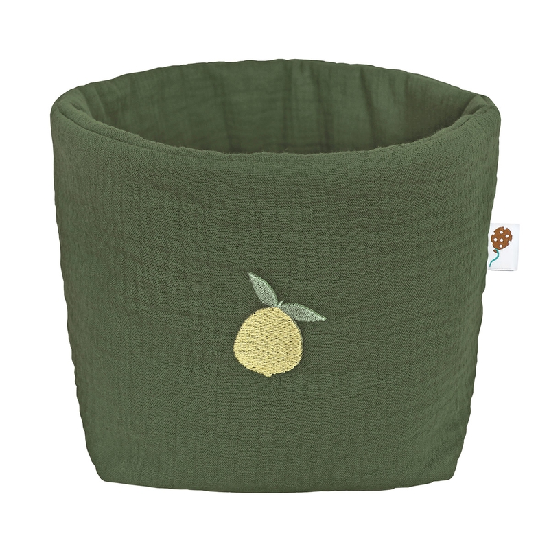 Storage Basket &#039;Lemon&#039; Dark Green Embroidered 19cm