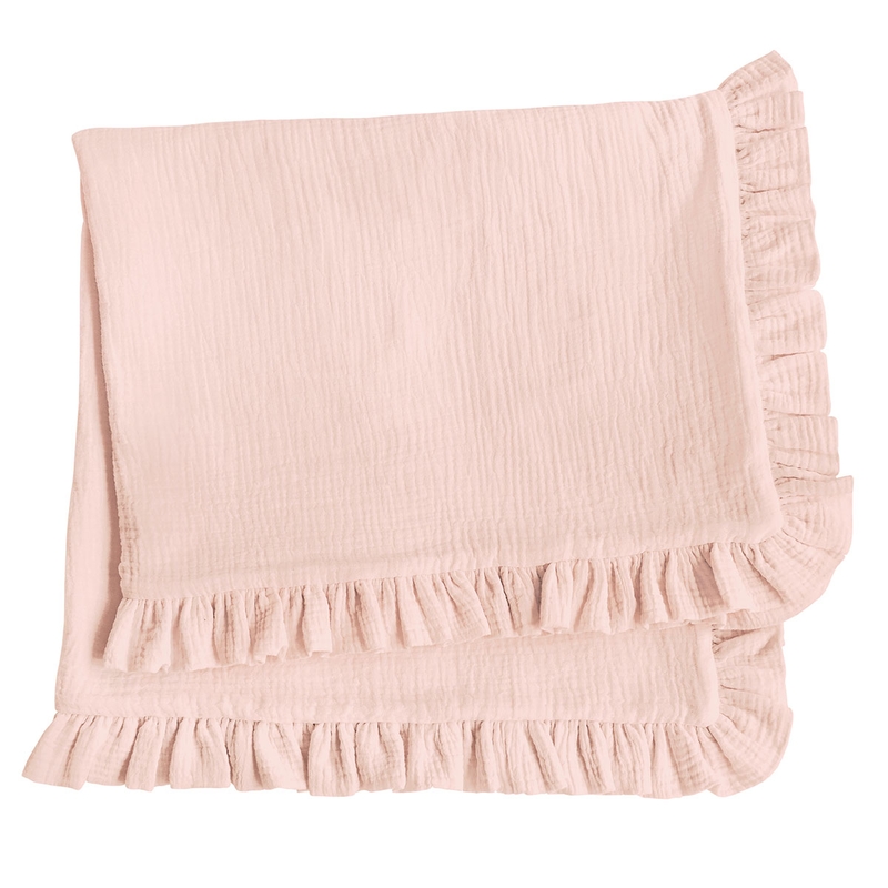 Blanket Muslin With Ruffles Powder Pink 80x100cm