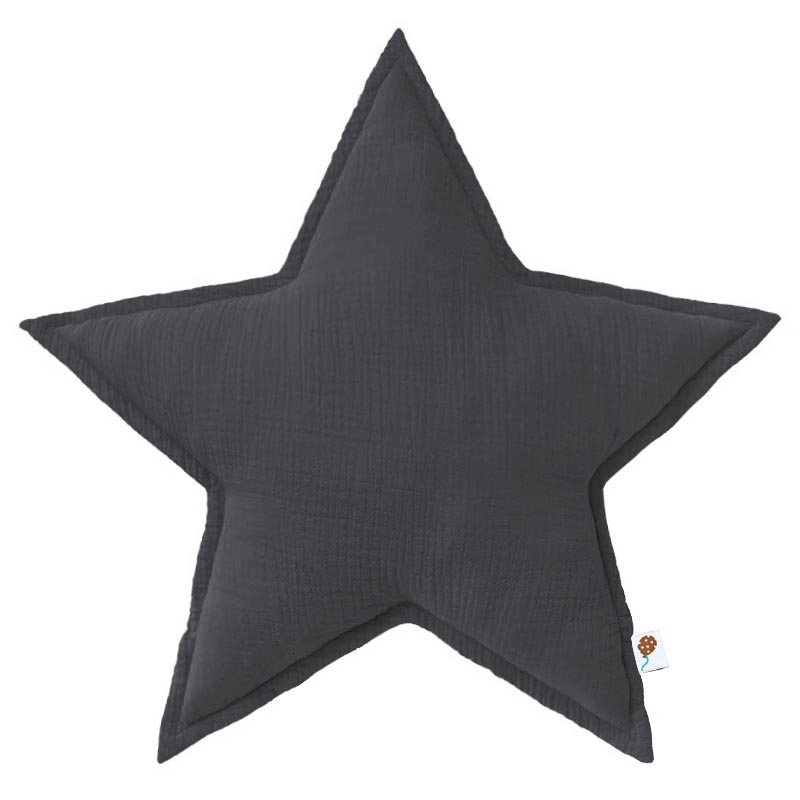 Organic Star Cushion Muslin Dark Grey 50cm