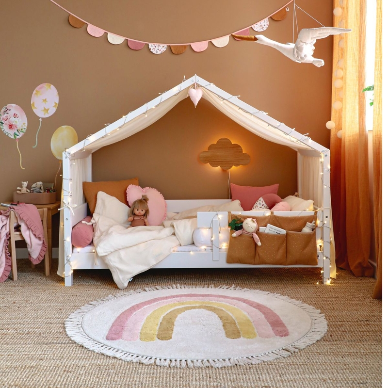 Kidsroom With House Bed &amp; Rainbow Decor