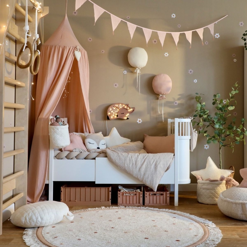 Kidsroom With Cozy Decor In Powder Pink &amp; Beige