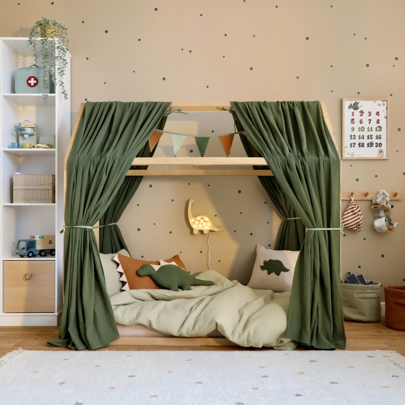 Cozy Kidsroom With House Bed &amp; Dinosaurs Decor