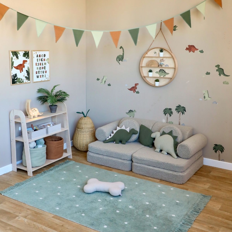 Cozy Playroom With Sofa &amp; Dinosaurs Decor