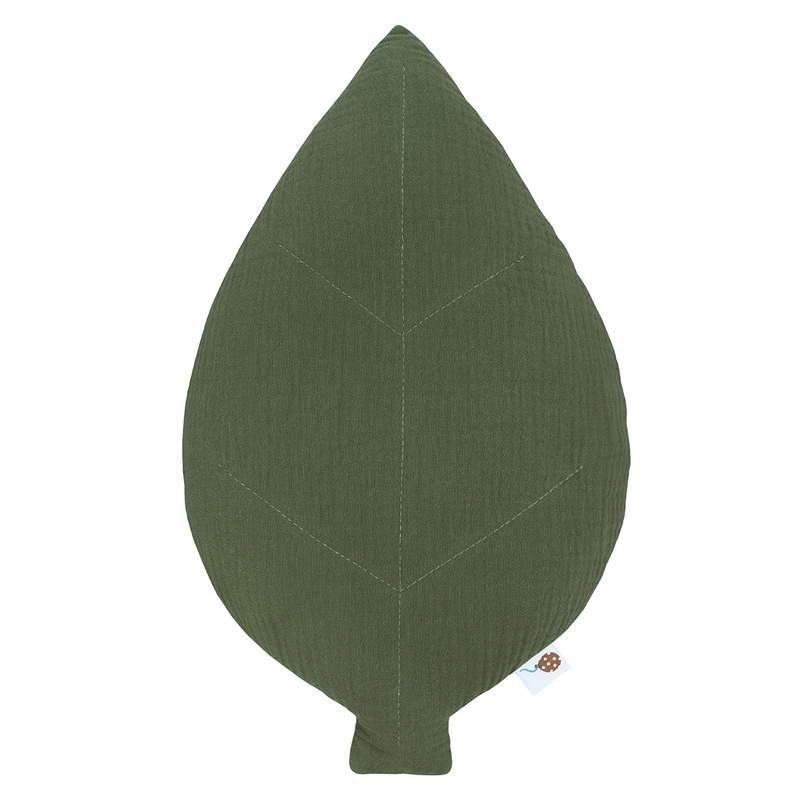 Cushion &#039;Leaf&#039; Muslin Dark Green Embroidered 40cm