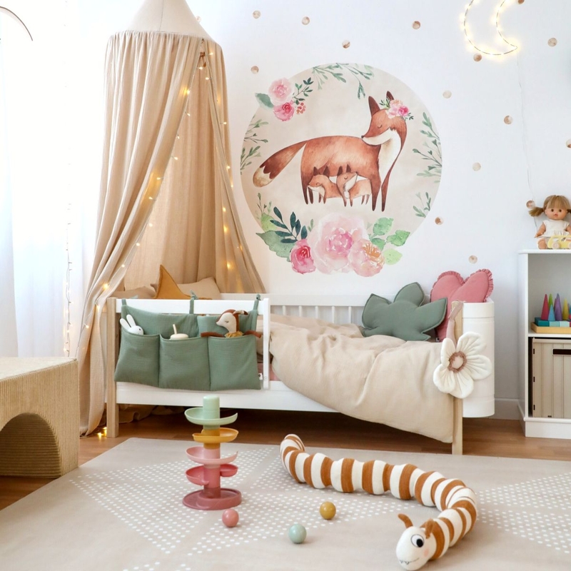 Kidsroom In Beige, Khaki &amp; Dusty Rose With Foxfamily