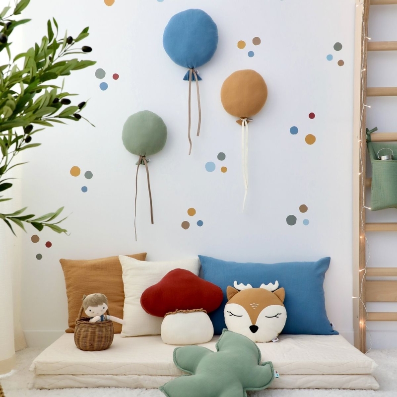 Playroom With Cushions And Dots Wall Stickers In Blue/Camel