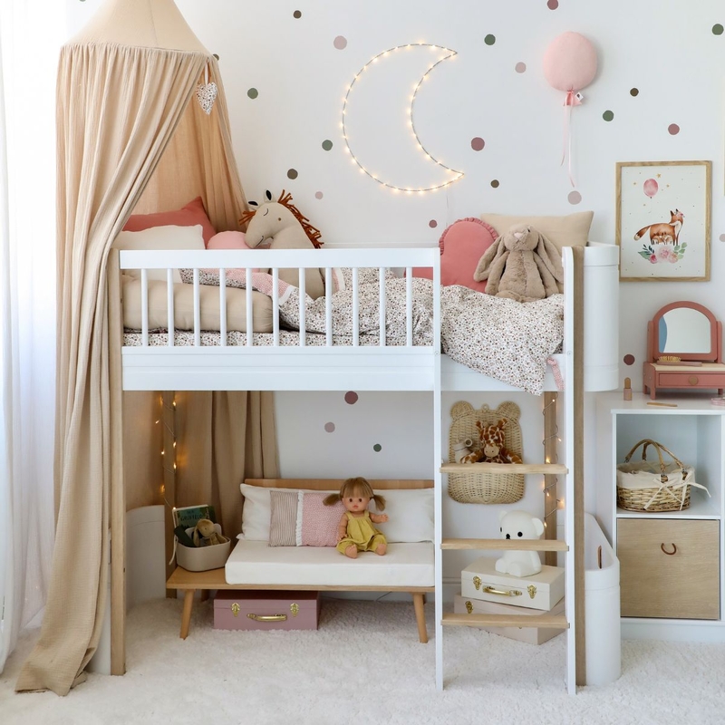 Kidsroom For Girls With Beige &amp; Dusty Pink Decor