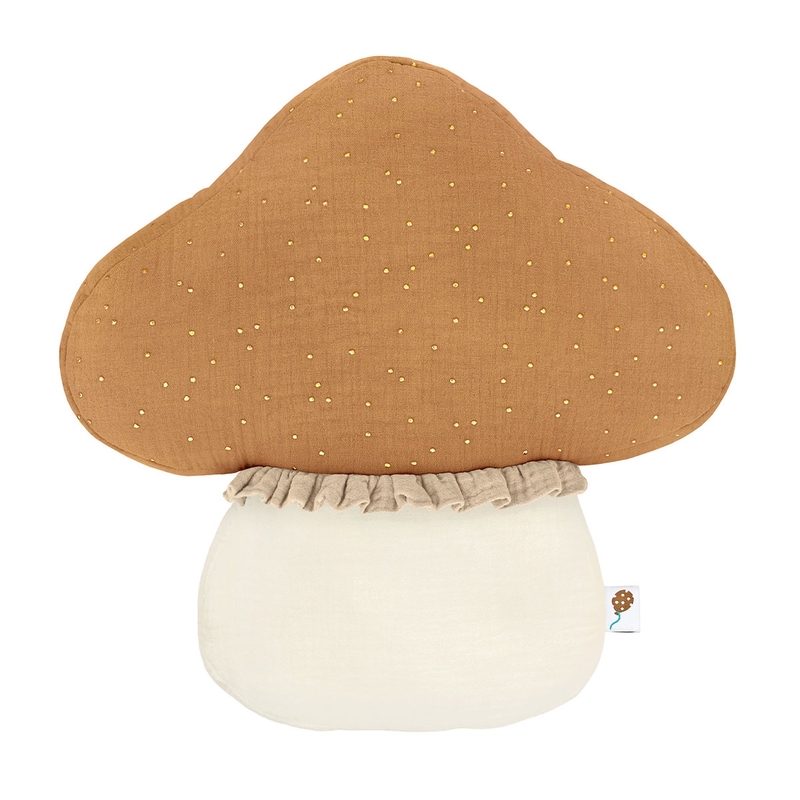 Cushion &#039;Mushroom&#039; Muslin Camel Golden Dots 35cm