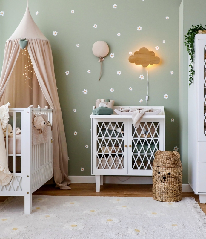 Babyroom Green &amp; Beige With Daisy Wall Stickers