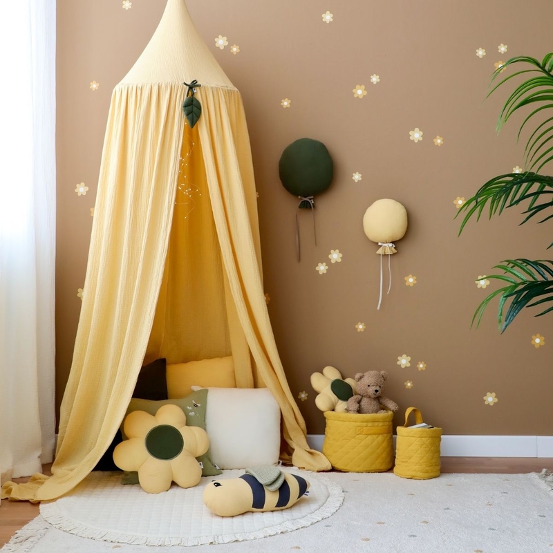 Playroom With Cozy Canopy &amp; Flowers In Yellow