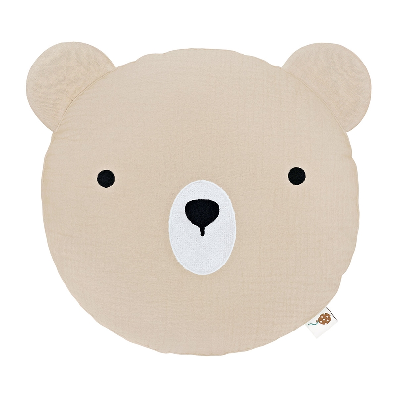 Cushion &#039;Bear Balou&#039; Muslin Embroidered Beige