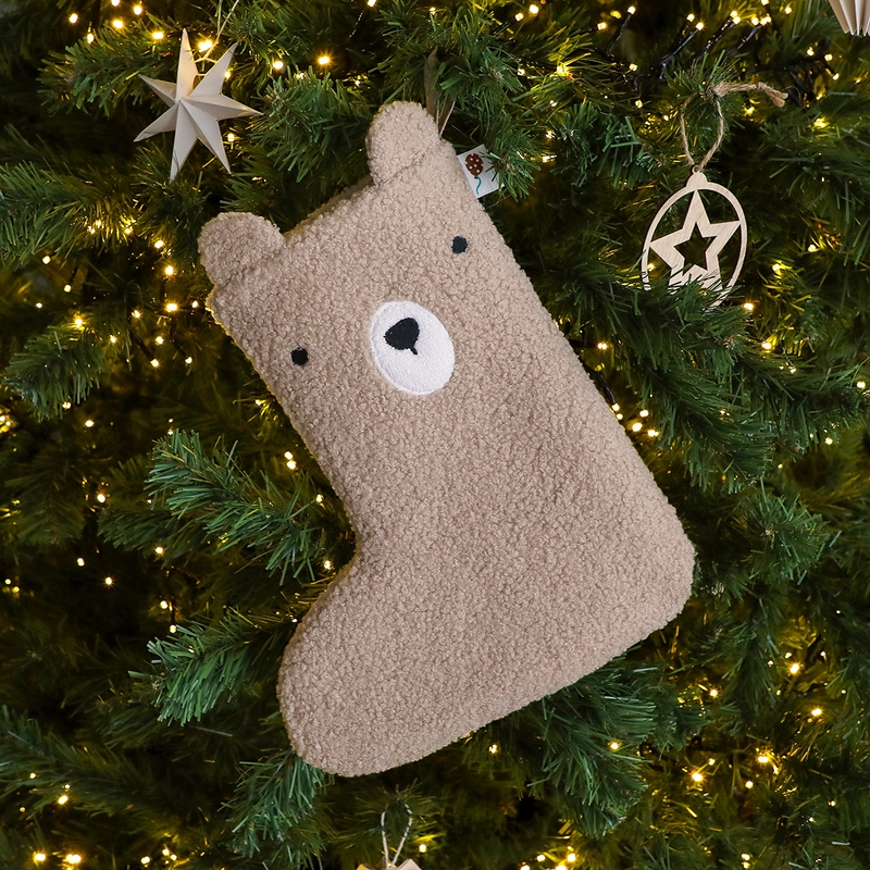 Bouclé Christmas Stocking &#039;Bear Boris&#039; Beige