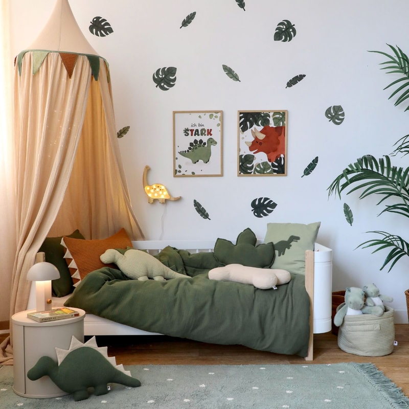 Green Kidsroom With Leaves Wall Stickers &amp; Dinosaurs Decor