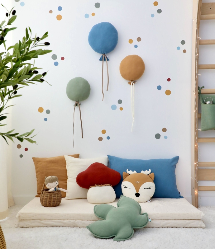 Playroom With Cushions And Dots Wall Stickers In Blue/Camel